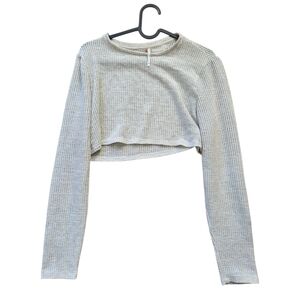 Free People Beige Knit Long Sleeve Crop Top